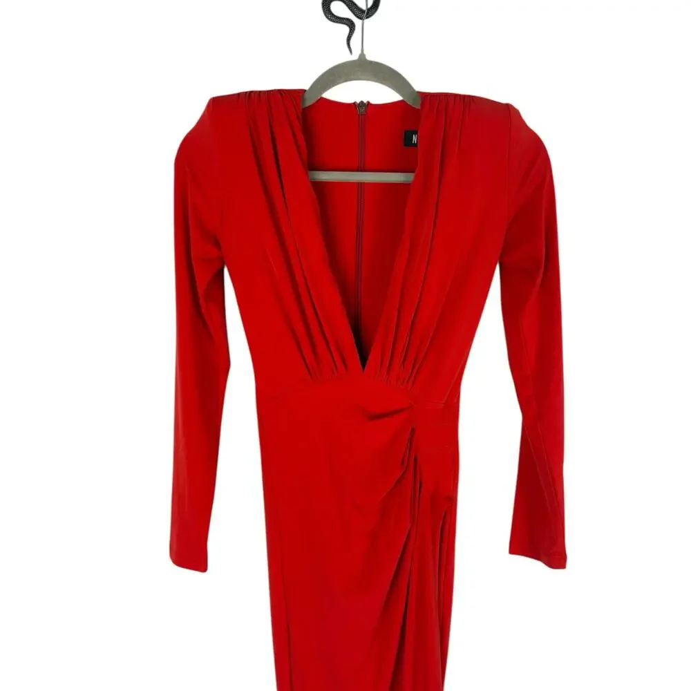 Nookie Farrah Gown Jersey Ruched Long Sleeve Party Formal Evening Prom Holiday S